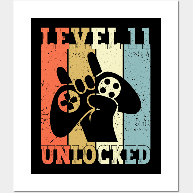 Level 11 Unlocked Video Gamer 11 Years Old 11th Birthday Level Unlocked Wall Art by Charaf Eddine